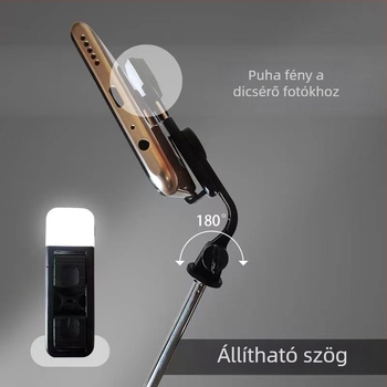 Q07 Bluetooth mobil selfie-stativ – Alumíniumötvözet + ABS, távirányítóval, beépített fény, képstabilizáció