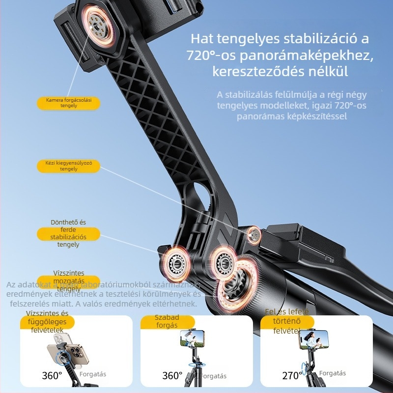 CRENOV Négytengelyes Gimbal Selfie Stick, Alumínium‑Ötvözet + ABS, Bluetooth Távirányító, Rezgéscsillapítás, Kitöltő Fény