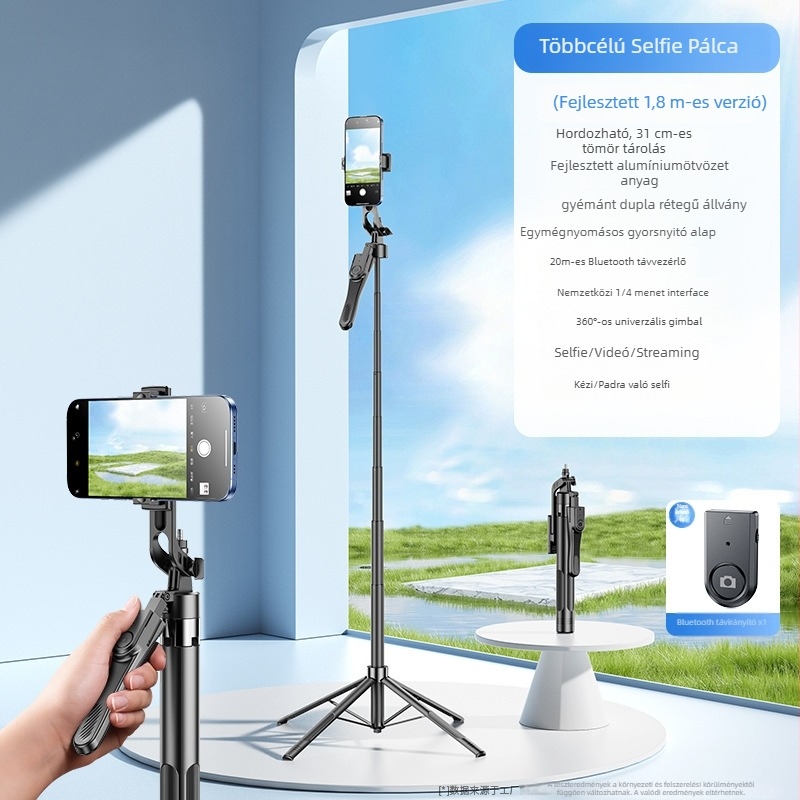 CRENOV Négytengelyes Gimbal Selfie Stick, Alumínium‑Ötvözet + ABS, Bluetooth Távirányító, Rezgéscsillapítás, Kitöltő Fény
