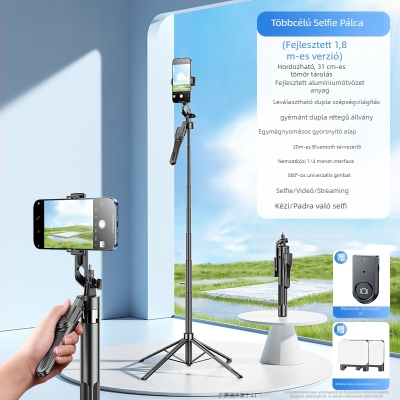 CRENOV Négytengelyes Gimbal Selfie Stick, Alumínium‑Ötvözet + ABS, Bluetooth Távirányító, Rezgéscsillapítás, Kitöltő Fény