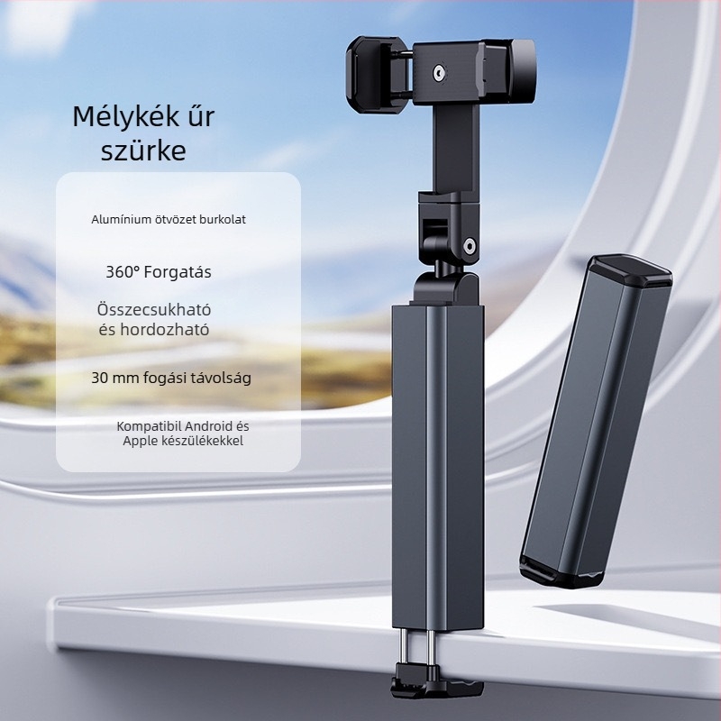 Felső felvételi állvány mobiltelefonhoz, hordozható, 360° forgás, műanyag