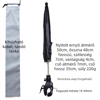 Szelfiállvány napernyővel kültéri élő közvetítéshez – 8 bordás vas keret, poliészter 210T anyag, UPF > 50