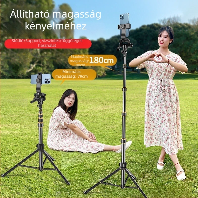 Összecsukható állvány mobiltelefonhoz és tabletához, 3D gimbal, 5 részes, alumínium ötvözet, gyorskioldó tálca, teherbírás max. 2 kg
