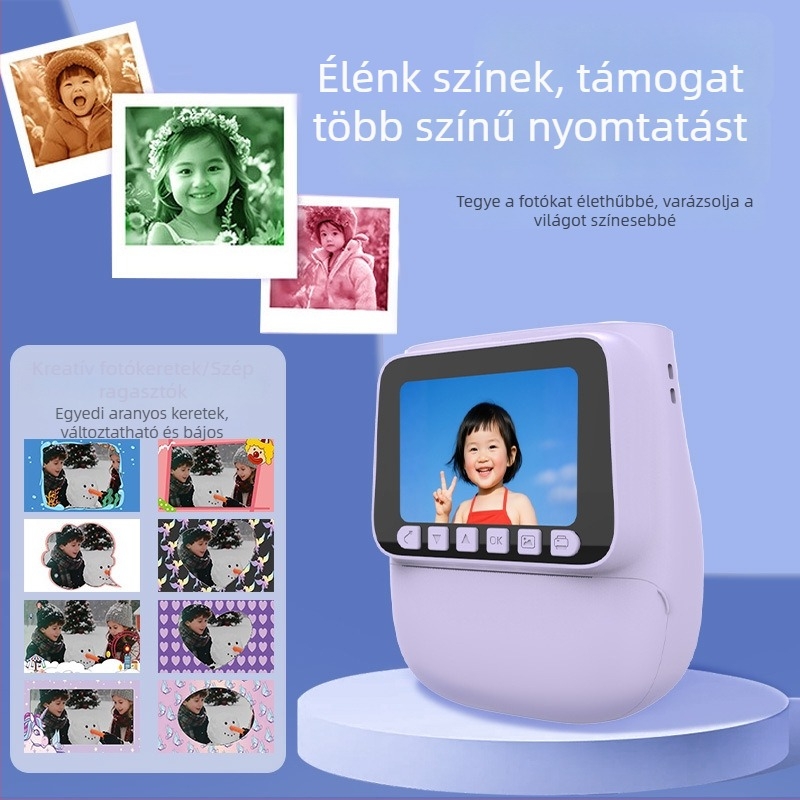 Gyerekeknek szóló Polaroid-stílusú nyomtató kamera – Mini intelligens X3, LCD 2.4'', 4800 pixel felbontás, 1300 mAh akkumulátor, memória-kártya támogatás