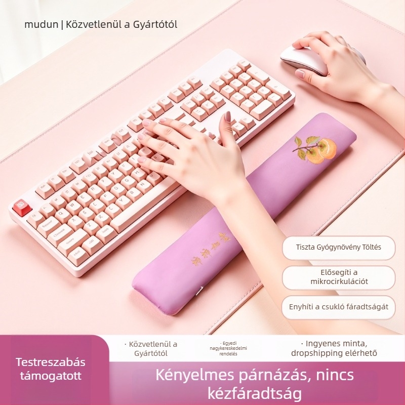 Billentyűzet csuklótámasz gyógynövényes töltettel, velúr hímzett masszázspárna, kétoldalas, kézzel készült, testreszabható
