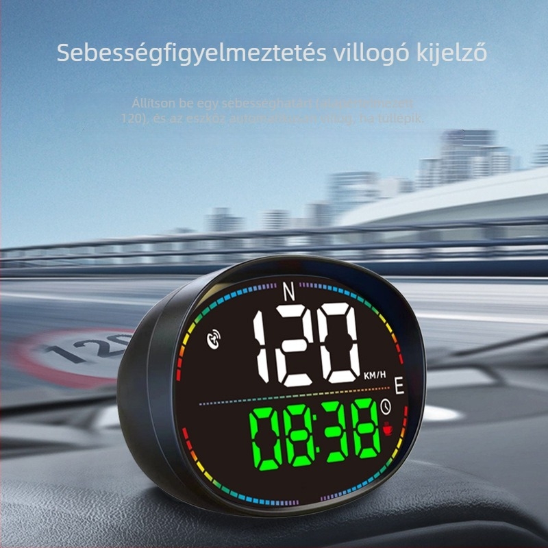 Autó HUD-kijelző GPS-szel, többfunkciós, nagy pontosságú sebességmérő; univerzális használat autókhoz, elektromos járművekhez és kerékpárokhoz.