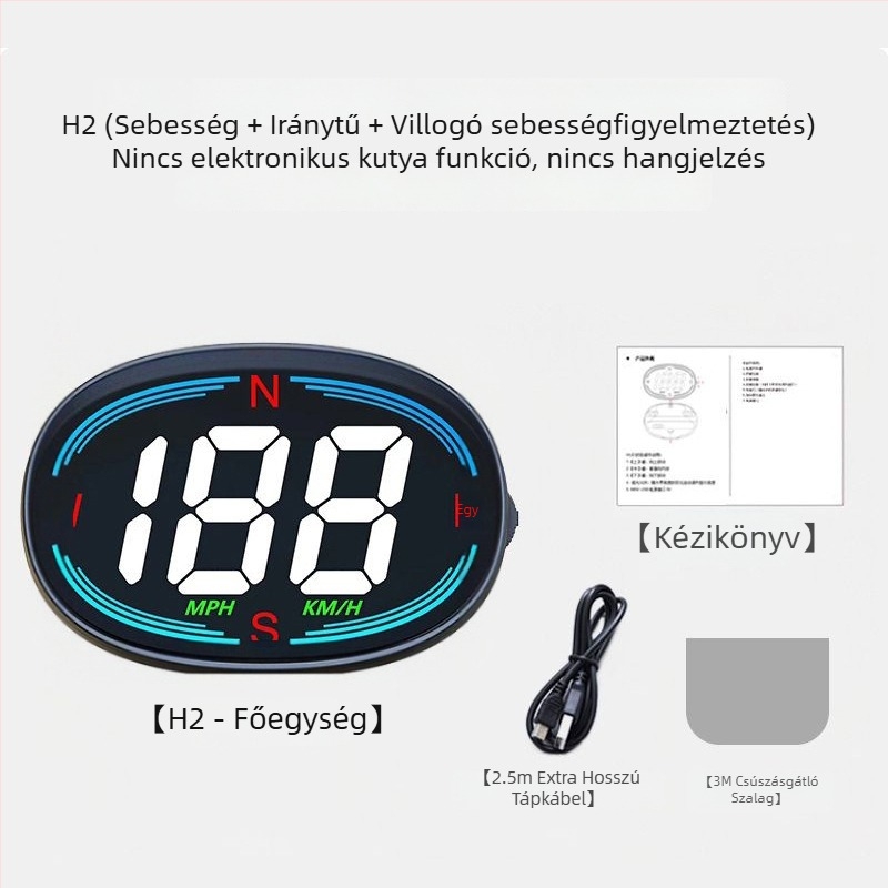 Autó HUD-kijelző GPS-szel, többfunkciós, nagy pontosságú sebességmérő; univerzális használat autókhoz, elektromos járművekhez és kerékpárokhoz.