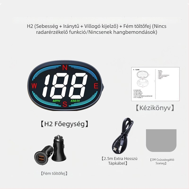 Autó HUD-kijelző GPS-szel, többfunkciós, nagy pontosságú sebességmérő; univerzális használat autókhoz, elektromos járművekhez és kerékpárokhoz.