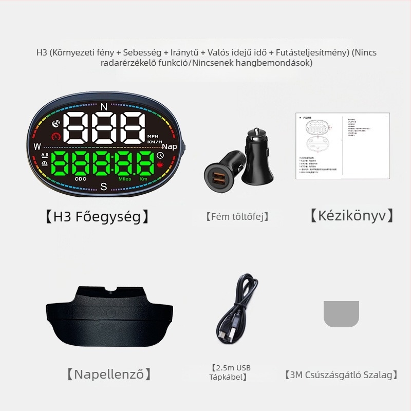 Autó HUD-kijelző GPS-szel, többfunkciós, nagy pontosságú sebességmérő; univerzális használat autókhoz, elektromos járművekhez és kerékpárokhoz.