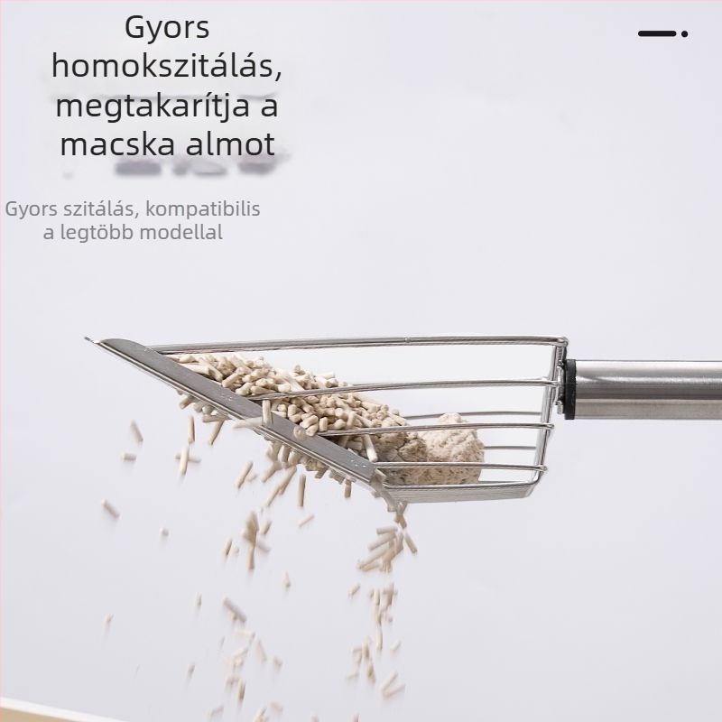 Macskaalomhoz való kanál levehető hosszú nyéllel, műanyag, finom lyukú