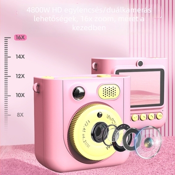 Abs-681 Gyerekeknek Szánt Polaroid Nyomtató Kamera — 1080p videó, 2,4 hüvelykes IPS HD kijelző, több mint 40 MP fénykép, memóriakártya-támogatás