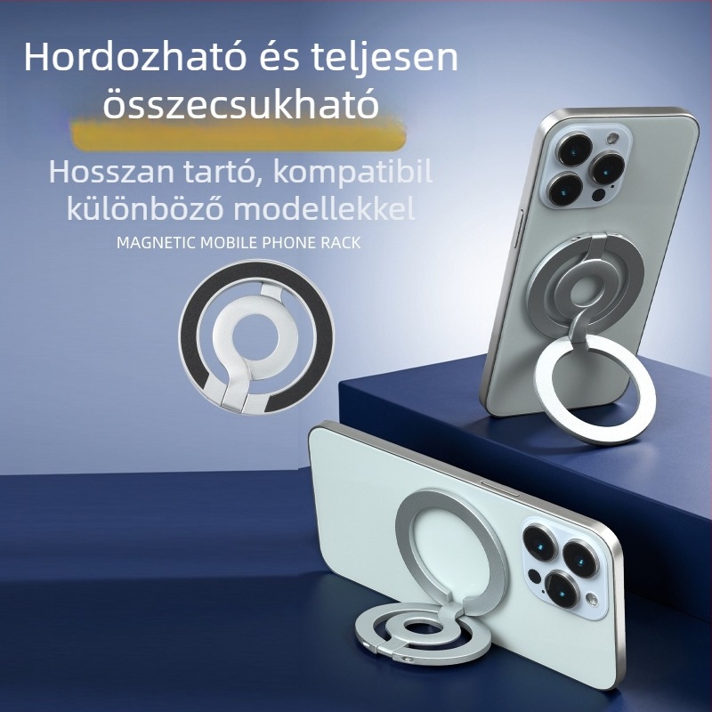 MagSafe mágneses telefon-tartó | kettős oldalú, fémből készült autó- és asztali állvány, hordozható, összecsukható