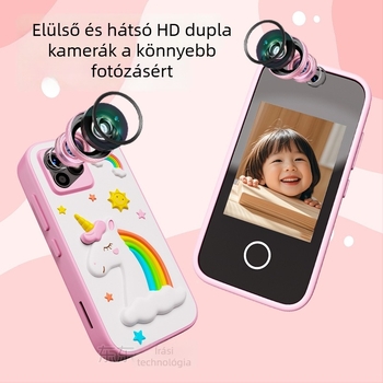 Gyerekeknek készült kamerás telefon érintőképernyővel, többfunkciós játékkamera, 1–5 MP, TF-kártya tárhely, ABS ház, akkumulátoros üzemidő 1–3 óra
