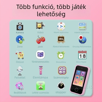 Gyerekeknek készült kamerás telefon érintőképernyővel, többfunkciós játékkamera, 1–5 MP, TF-kártya tárhely, ABS ház, akkumulátoros üzemidő 1–3 óra