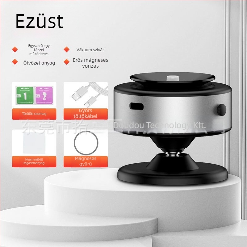Autós telefon-tartó 360°-os forgatással, mágneses vezeték nélküli töltéssel és vákuumos rögzítéssel