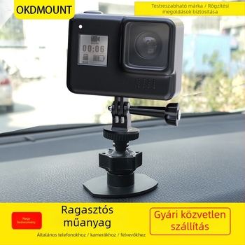 Autóba szerelhető kamera tartó mini pan-tilt, 1/4 hüvelykes csavaros csatlakozással, univerzális műanyag tartó 3M ragasztóval