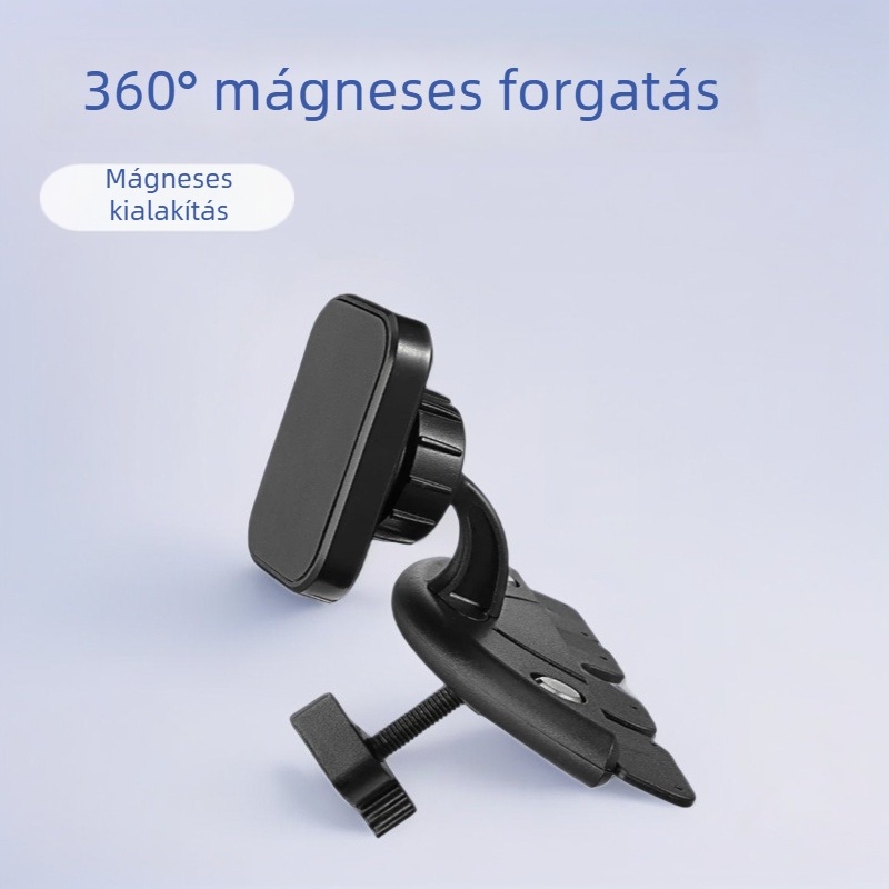 Autó CD slotba illeszkedő telefon-tartó, mágneses tartó, 360° forgás, univerzális, Anyag: ABS + szilikagél + magnet