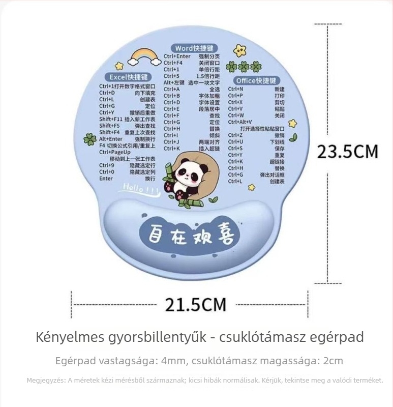 Panda Cartoon csuklótámasz billentyűzethez és egérhez – gumi anyagú, memóriahabos párna, egyoldalas nyomtatás