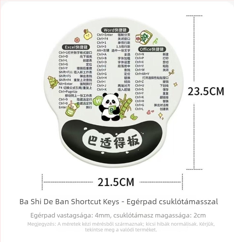 Panda Cartoon csuklótámasz billentyűzethez és egérhez – gumi anyagú, memóriahabos párna, egyoldalas nyomtatás
