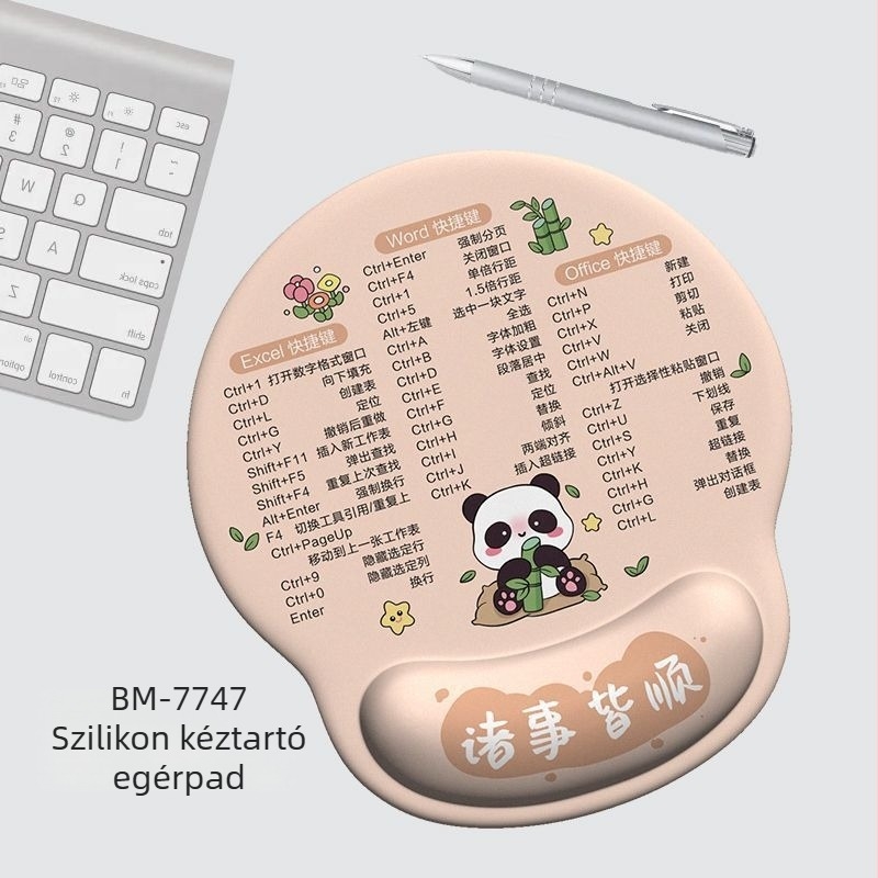 Panda Cartoon csuklótámasz billentyűzethez és egérhez – gumi anyagú, memóriahabos párna, egyoldalas nyomtatás