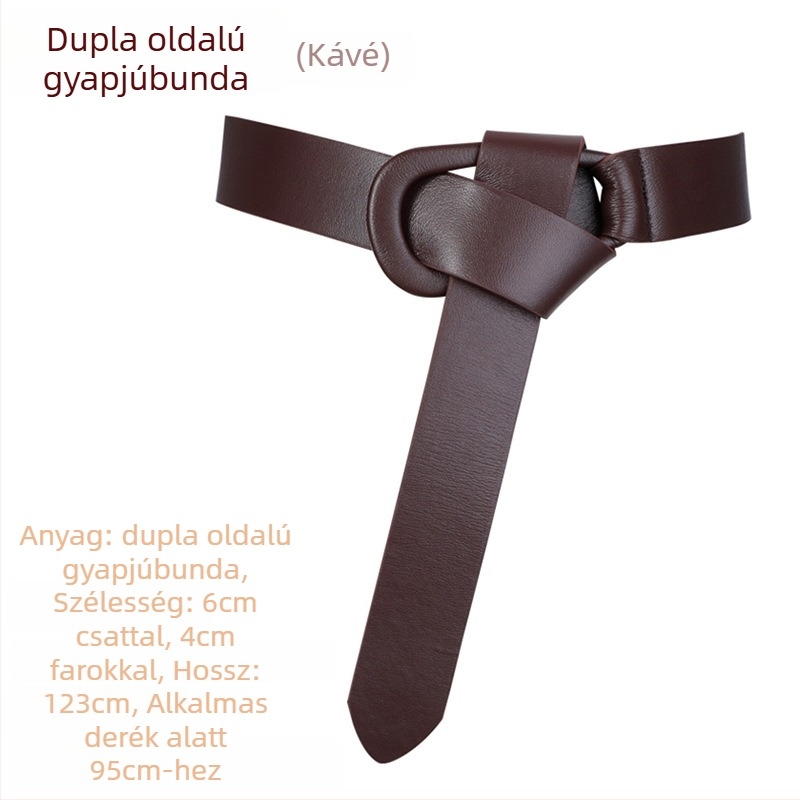 Női valódi bőrből készült kabát széles övvel, kétoldalas juhbőrrel, automata csattal, egyszínű