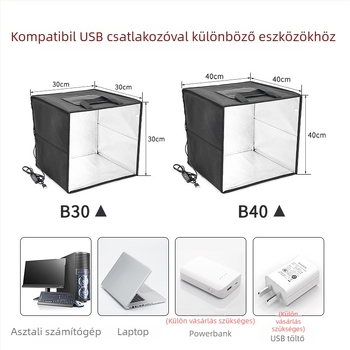 Kompakt stúdió fotoboks LED-es világítással, modell B40, háttérpapír mellékelve, súly 2 kg