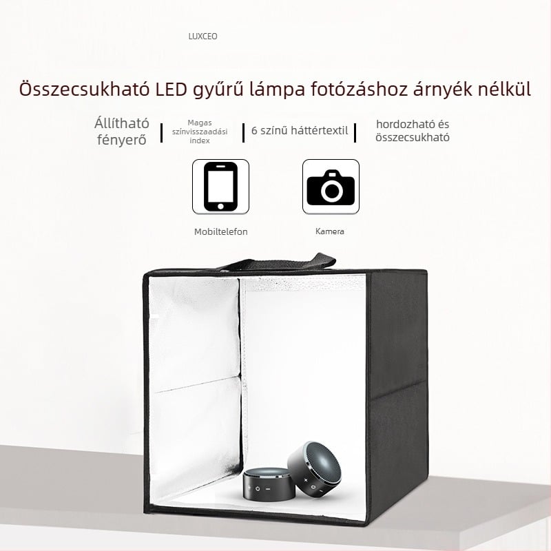 Kompakt stúdió fotoboks LED-es világítással, modell B40, háttérpapír mellékelve, súly 2 kg