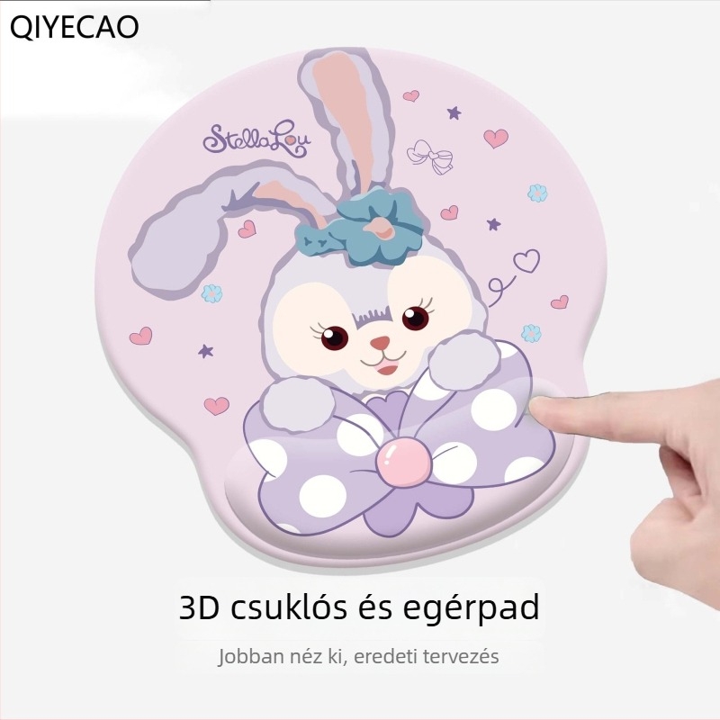 Csuklópad egérpad – rajzolt nyuszi dizájn, szilikon csúszásmentes felület, tej selyem anyag, egyoldalas, hidegformázás