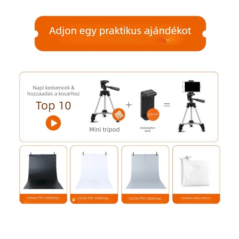 Kis stúdió LED világítási készlet softbox-szal | Anyag: poliészter + LED panel | (Specifikációk: nagy; Súly: 8,8 kg)