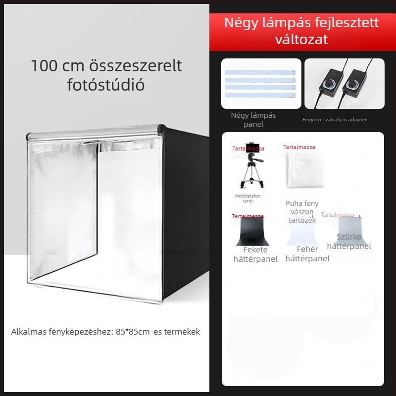 Kis stúdió LED világítási készlet softbox-szal | Anyag: poliészter + LED panel | (Specifikációk: nagy; Súly: 8,8 kg)