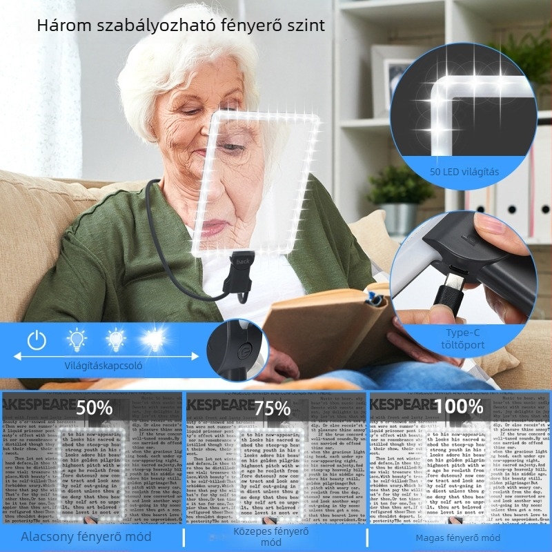 Nyakba akasztható LED-es nagyító, nagy HD lencsével, olvasáshoz könyveket és újságokat — Vrplayers Vr05