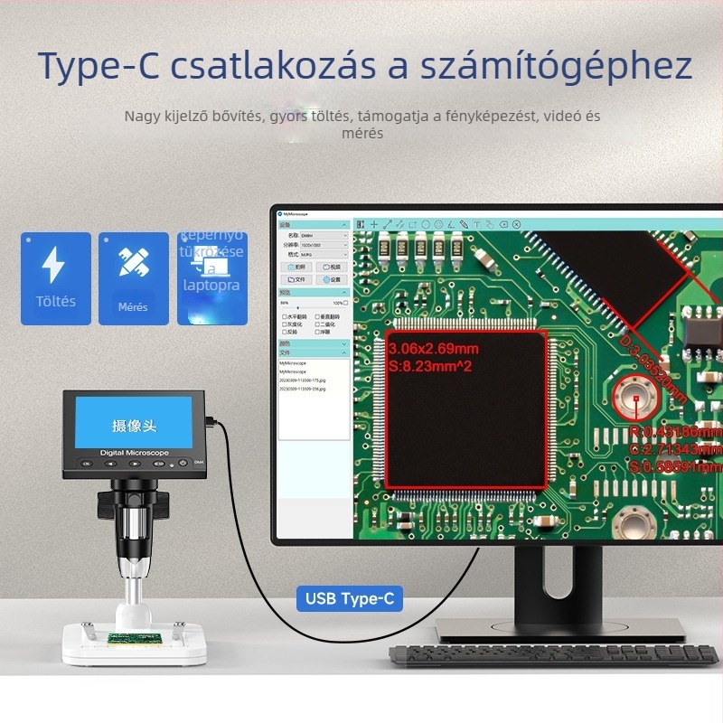 IPS‑kijelzős digitális javítási nagyító, hordozható diagnosztikai kijelző mobiltelefon javításhoz