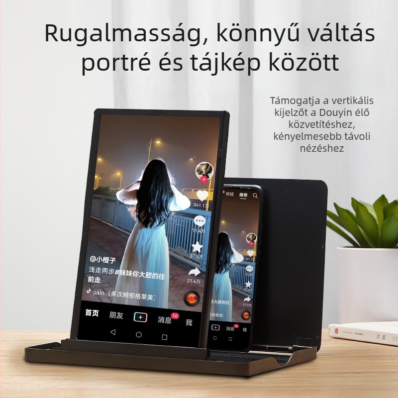 Asztali telefontartó képernyőnagyítóval (vízszintes és függőleges pozícióhoz), Anyag: ABS + akril lencse, Modell BL-6609, Univerzális kompatibilitás