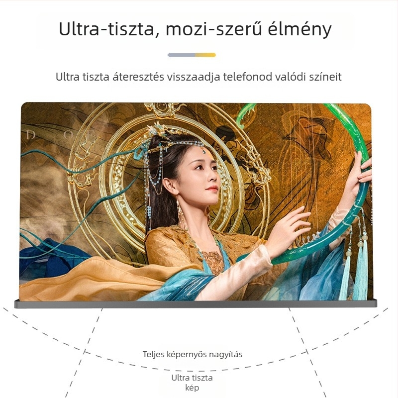 Asztali telefontartó képernyőnagyítóval (vízszintes és függőleges pozícióhoz), Anyag: ABS + akril lencse, Modell BL-6609, Univerzális kompatibilitás