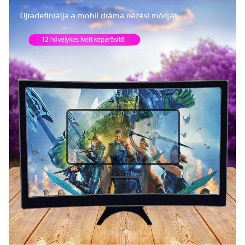 T6 12 hüvelykes görbe képernyőnagyító okostelefonhoz, multifunkcionális asztali tartó