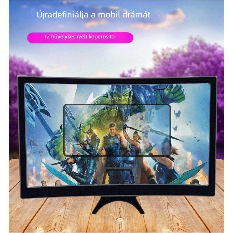T6 12 hüvelykes görbe képernyőnagyító okostelefonhoz, multifunkcionális asztali tartó