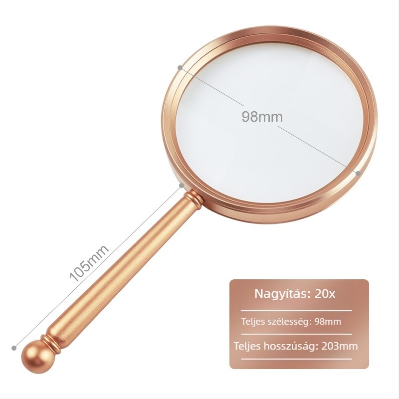 Kézi nagyító olvasáshoz, 20x nagyítás, nagy felbontású lencse, idős személyek számára, otthoni használatra
