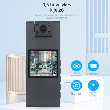 Rendvédelmi testkamera, 4K (2160P), 90° látószög, Wi-Fi, USB/HDMI kimenet, TF-kártya 128 GB-ig támogatott