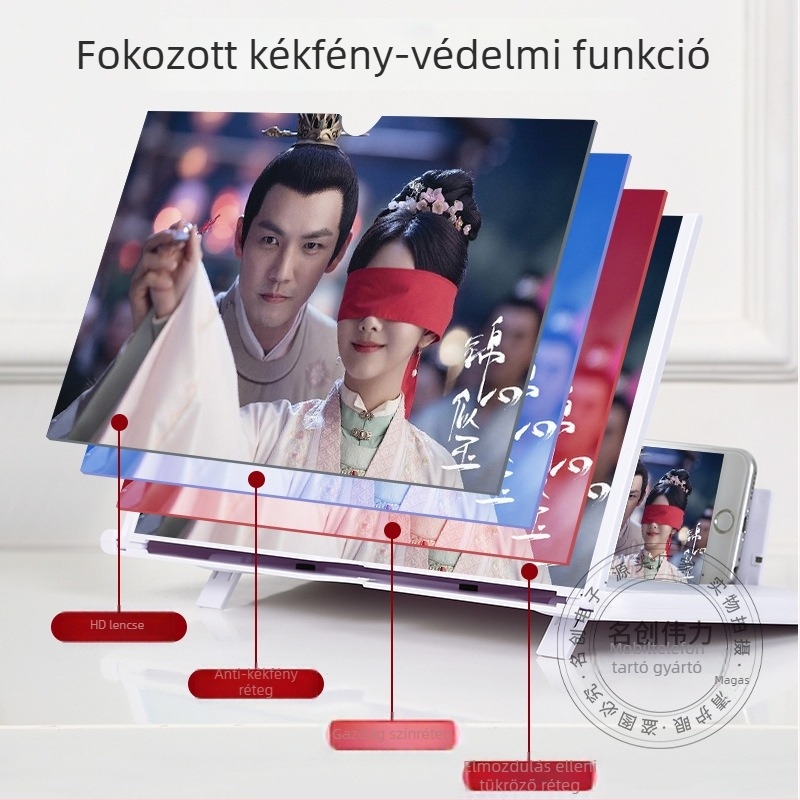 Mobiltelefon-képernyő nagyító, kihúzható dizájn, WL838, műanyag test, kompatibil Samsung, Huawei és Apple, testreszabás támogatott, minden helyzetben használható