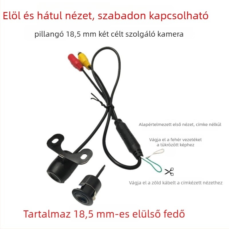 Elöl-hátul kettős célú visszapillantó kamera, 12V autókhoz, HD 18.5, felbontás 688x488, CVBS, 90°-os állítható