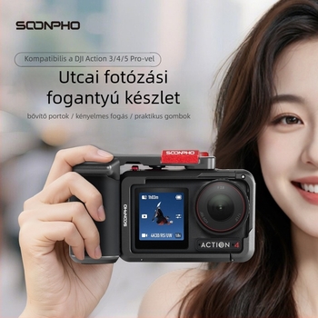 Fém nyúlketrec DJI Action5 Pro/4/3-hoz, utcai felvételekhez tartozó markolattal