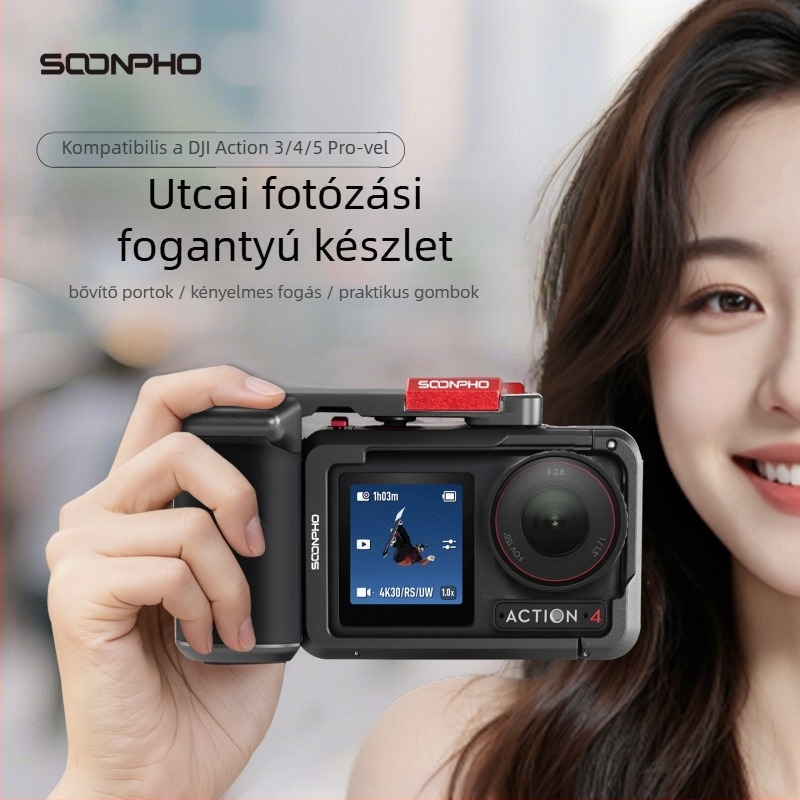 Fém nyúlketrec DJI Action5 Pro/4/3-hoz, utcai felvételekhez tartozó markolattal