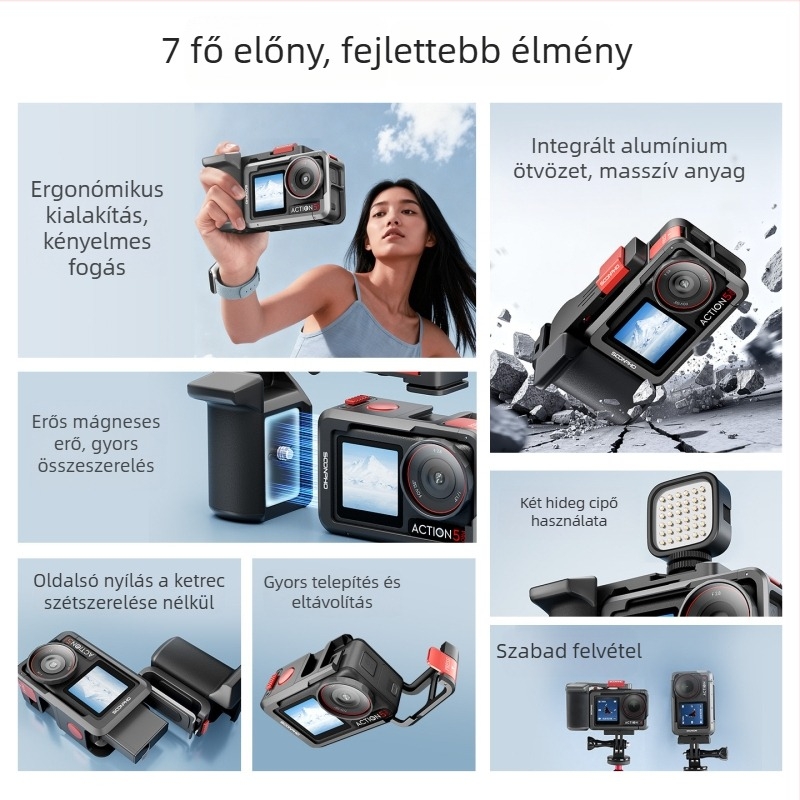 Fém nyúlketrec DJI Action5 Pro/4/3-hoz, utcai felvételekhez tartozó markolattal