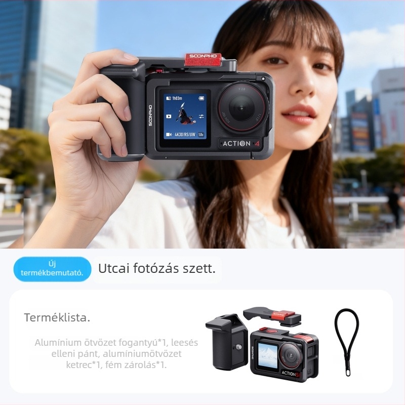 Fém nyúlketrec DJI Action5 Pro/4/3-hoz, utcai felvételekhez tartozó markolattal