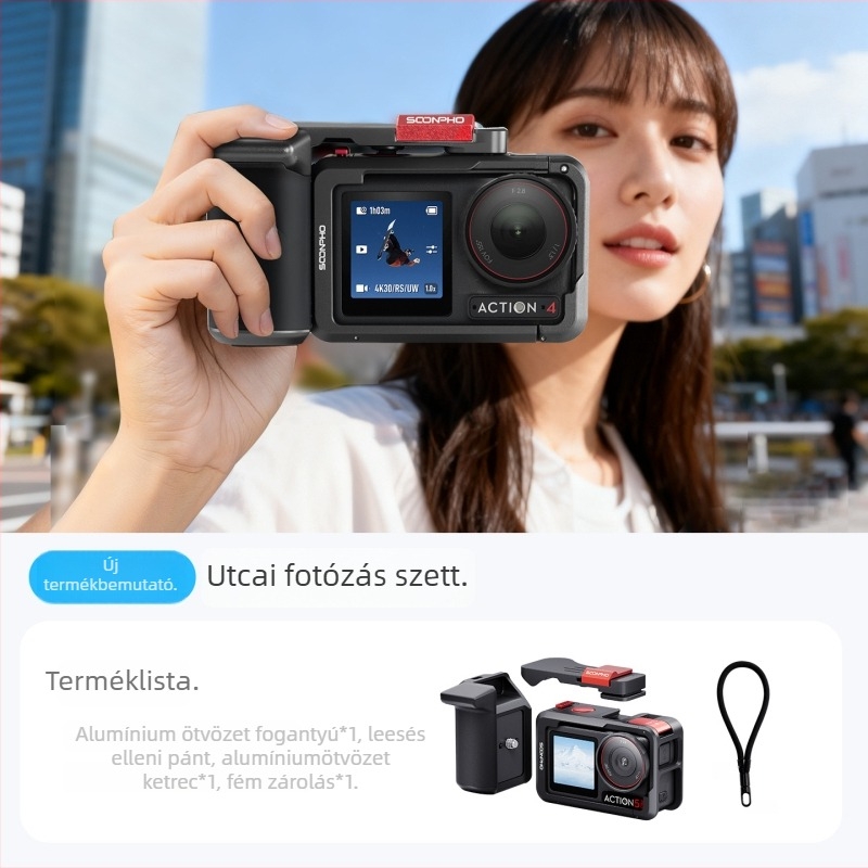 Fém nyúlketrec DJI Action5 Pro/4/3-hoz, utcai felvételekhez tartozó markolattal