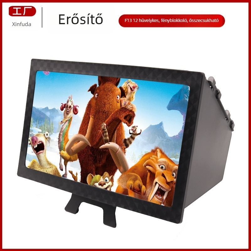Telefonos képernyőnövelő tartó, összecsukható nagyító, háromoldali árnyékolás, modell F13, ABS HD lencsék