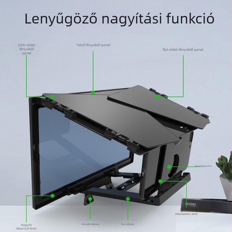 Telefonos képernyőnövelő tartó, összecsukható nagyító, háromoldali árnyékolás, modell F13, ABS HD lencsék