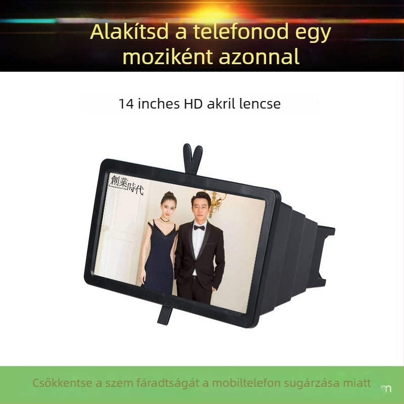 Telefonképernyő nagyító X8, összecsukható fa erezetes dizájn, HD 3D vetítés, asztali használatra