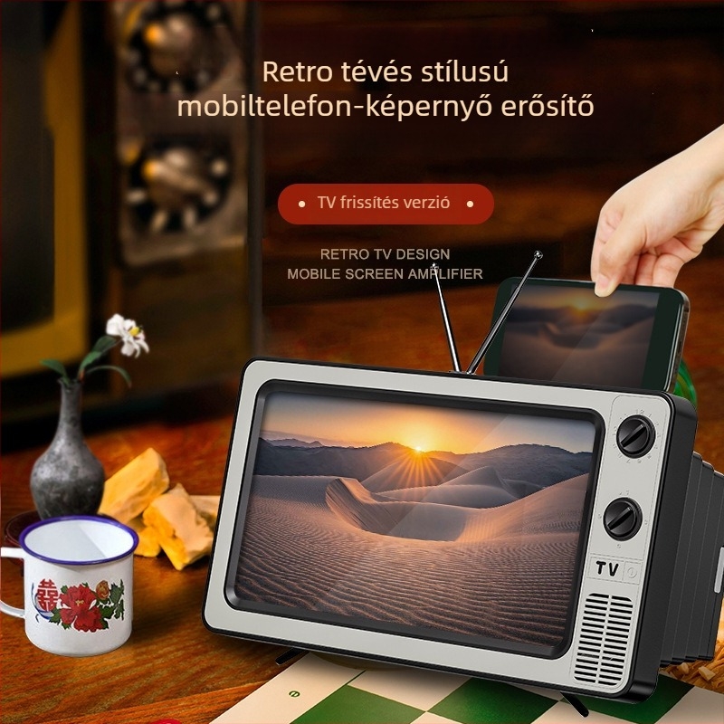 Minso Power Mobiltelefonhoz Képernyőnagyító Tartó, Retro Televízió Stílus, ABS + Fresnel Lencse, Asztali Tartó, Testreszabás Támogatva