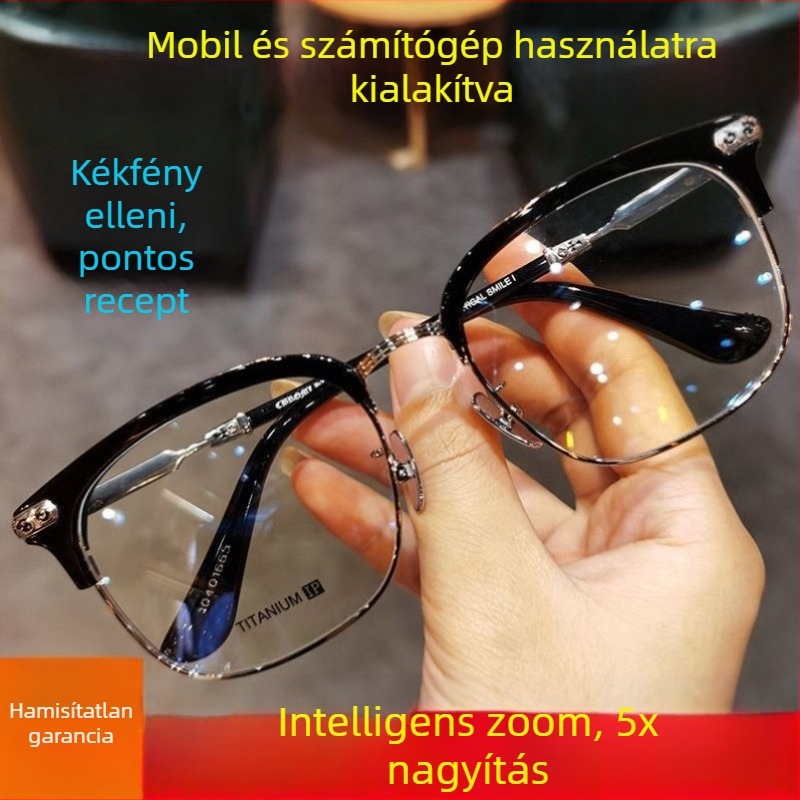Kétfunkciós olvasó szemüveg, HD optika, kékfény elleni védelem, 16x nagyítás